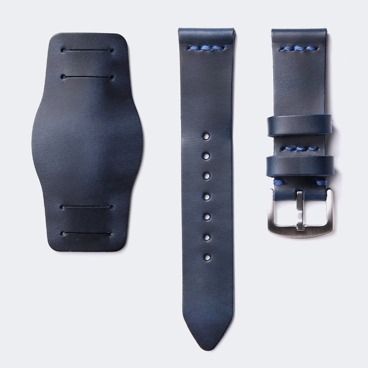 Bund Strap - Tek Kat Deri Saat Kayışı - Indigo Mavi - Roarcraft TR
